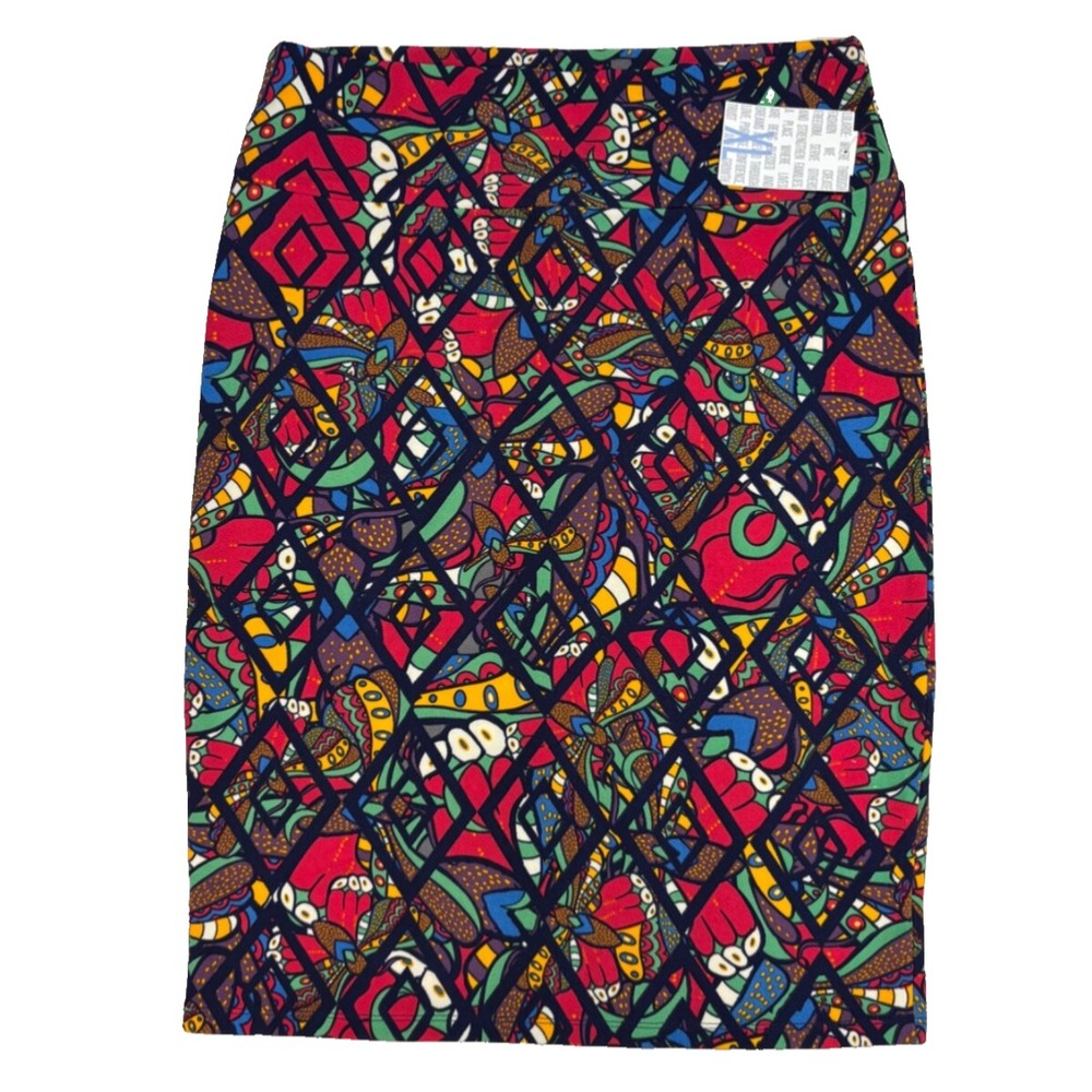 LuLaRoe‎ Womens Skirt Cassie Blue Green Red Diamonds Floral Pencil XL NWT
